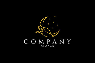 Wall Mural - crescent logo with decorated leaves and stars in luxury gold color with linear design style