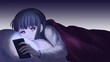 © みずきのりんご - 夜にスマートフォンを見る少女