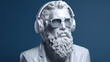 Plaster bust of a bearded man with glasses and headset headphones with Generative AI Technology