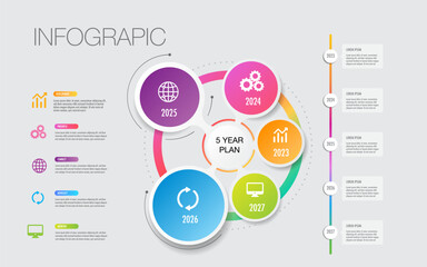 Wall Mural - 5 year plan projects milestone template for presentation easily to identify which stage of project i