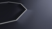 Black Surface With Embossed Shape And White Illuminated Edge. Tech Background With Neon Octagon. 3D Render.