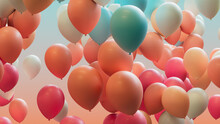 Youthful Birthday Background, With Coral, Pink And Aqua Balloons. 3D Render.