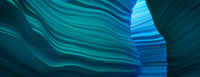 3D Rendered Cave With Blue And Turquoise Rippled Surfaces.