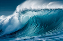 Blue Ocean Wave. Big Waves Breaking On An Reef Along. High Quality Photo
