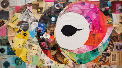 Wall Mural - collage made of magazines and colorful paper mood. ying yang
