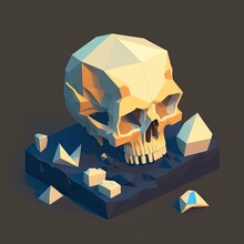 An Isometric Yellow Skull On A Base