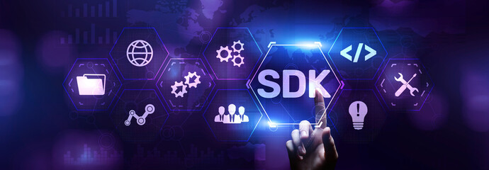 SDK Software development kit programming technology concept on virtual screen.
