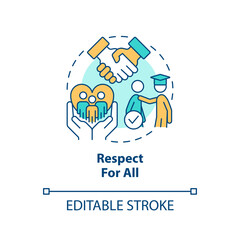  Respect for all concept icon. Understanding diversity. Global citizenship. GCED goal abstract idea thin line illustration. Isolated outline drawing. Editable stroke. Arial, Myriad Pro-Bold fonts used