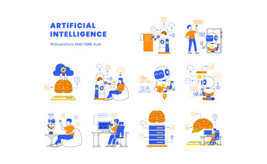 Wall Mural - artificial intelligence future technology with robot machine learning computation to help human task