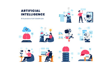 Wall Mural - artificial intelligence future technology with robot machine learning computation to help human task