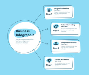 Aufkleber - Business infographic with four stages - blue version. Slide for business presentation.