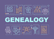 Genealogy word concepts purple banner. Family history research. Infographics with editable icons on color background. Isolated typography. Vector illustration with text. Arial-Black font used