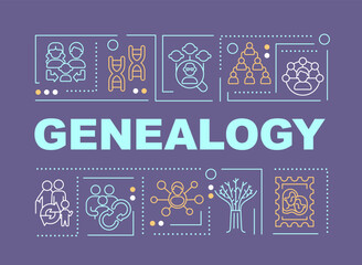Wall Mural - genealogy word concepts purple banner. family history research. infographics with editable icons on 