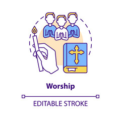 Sticker - Worship concept icon. Church service for believers. Religious practice abstract idea thin line illustration. Isolated outline drawing. Editable stroke. Arial, Myriad Pro-Bold fonts used