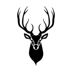 Canvas Print - Deer head logo design. Abstract drawing deer face. Black silhouette of deer with horns. Vector illustration