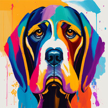 Beagle Dog Illustration Hand Painted In Vintage Art Style