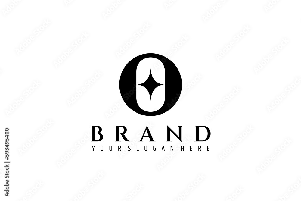 O star with symbol of letter O and star inside in flat design