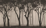 Fototapeta Las - Seamless background horizontal. Silhouette of the deciduous forest, vector illustration