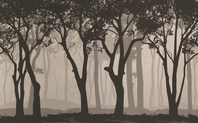 Seamless background horizontal. Silhouette of the deciduous forest, vector illustration