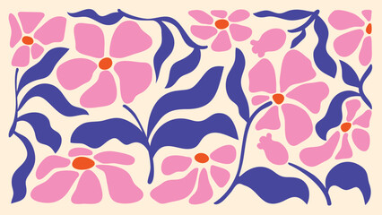 Wall Mural - abstract natural hand drawn pattern design with flowers, leaves, branches. simple contemporary style