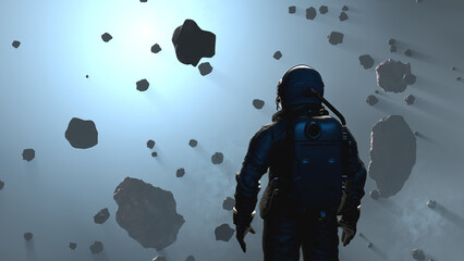Wall Mural - astronaut cosmonaut discovery of new worlds of galaxies panorama, fantasy portal to far universe. as
