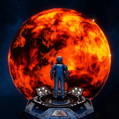 Wall Mural - astronaut cosmonaut discovery of new worlds of galaxies panorama, fantasy portal to far universe. as