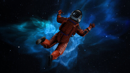 Wall Mural - flight of astronaut cosmonaut in space. cosmic weightlessness, gravity, falling man into galactic ab