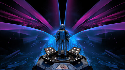 Wall Mural - astronaut cosmonaut discovery of new worlds of galaxies panorama, fantasy portal to far universe. as