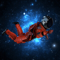 Wall Mural - flight of astronaut cosmonaut in space. cosmic weightlessness, gravity, falling man into galactic ab