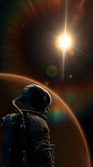 Wall Mural - flight of astronaut cosmonaut in space. cosmic weightlessness, gravity, falling man into galactic ab