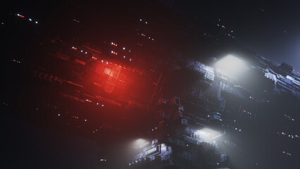 Wall Mural - space city station at night, cyberpunk ghetto. big city base on an industrial planet. apartments and