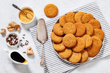 Wall Mural - sweet soft ginger cookies on plate, top view