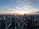 Fototapeta Miasto - Aerial view of the Frankfurt skyline during sunset