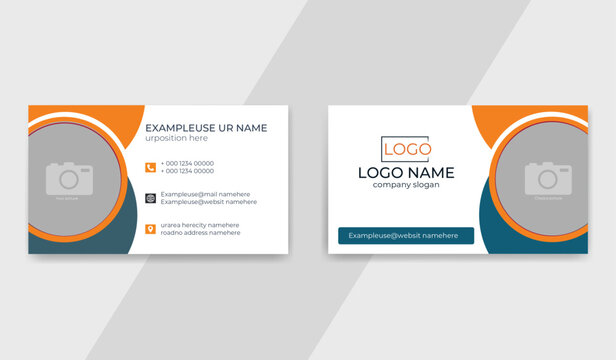 Double-sided unique business card template. with photo & company logo. Vector illustrations
