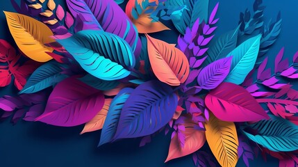 Wall Mural - Purple Blue Leaves Background Generative AI