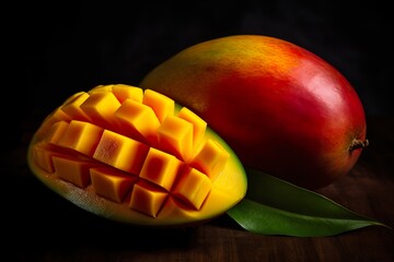 Wall Mural - Freshly Sliced Mangos in dark tones