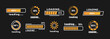 A set of indicators isolated on black background. Web design template, loading interface. Loading bar progress icons, load sign. System software update and upgrade concept. Vector illustration.