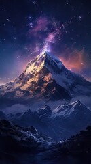 Wall Mural - Night landscape with colorful Milky Way at mountains. Starry sky with hills at summer. Beautiful Universe. Space background. Generative Ai.