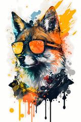 Wall Mural - fantasy abstract badass portrait fox with a colorful, generative ai