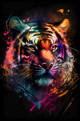 Wall Mural - fantasy abstract portrait tiger with a colorful, generative ai