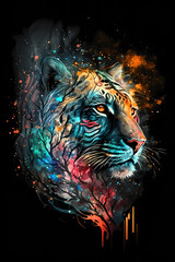 Wall Mural - fantasy abstract portrait tiger with a colorful, generative ai