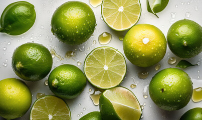 Limes with water drops on a white background, Generative AI