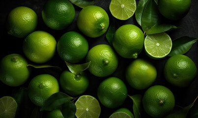 Limes on a dark background, Generative AI