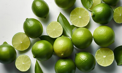 Limes on a white background, Generative AI