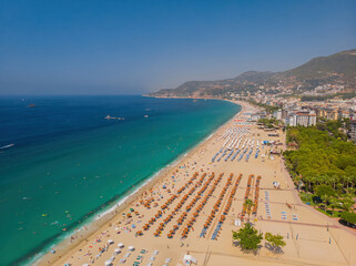 Wall Mural - Mediterranean Sea from the height of the cable car and Cleopatra Beach in Alanya in Turkey