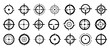 Black aim icon collection. Set of black sight icons. Aim gun icons