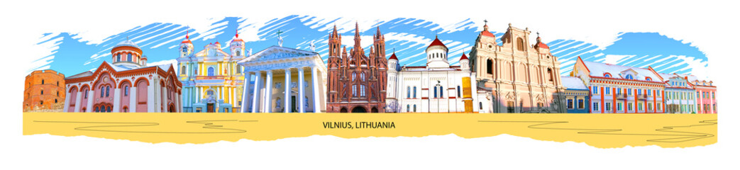 Wall Mural - Collage Lithuania. The most beautiful places in Vilnius, holidays, traveling in Lithuania concept. Art design