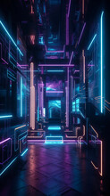 Cyberpunk City Abstract Geometric Neon Glowing Poster Background