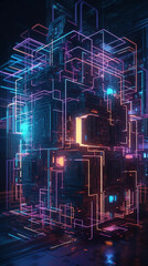 Cyberpunk city abstract geometric neon glowing poster background