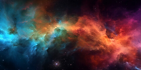 galaxy universe background with multicolored fractal nebula dust. Generative ai